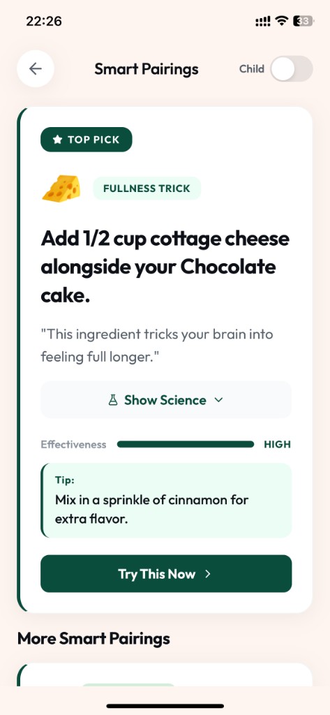 CraveShift Smart Pairings screen 1