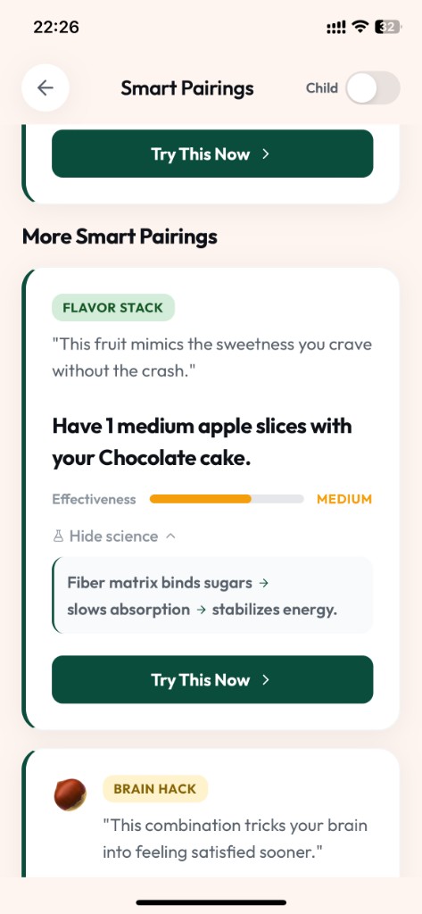 CraveShift Smart Pairings screen 2