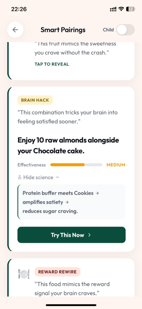 CraveShift Smart Pairings screen 3