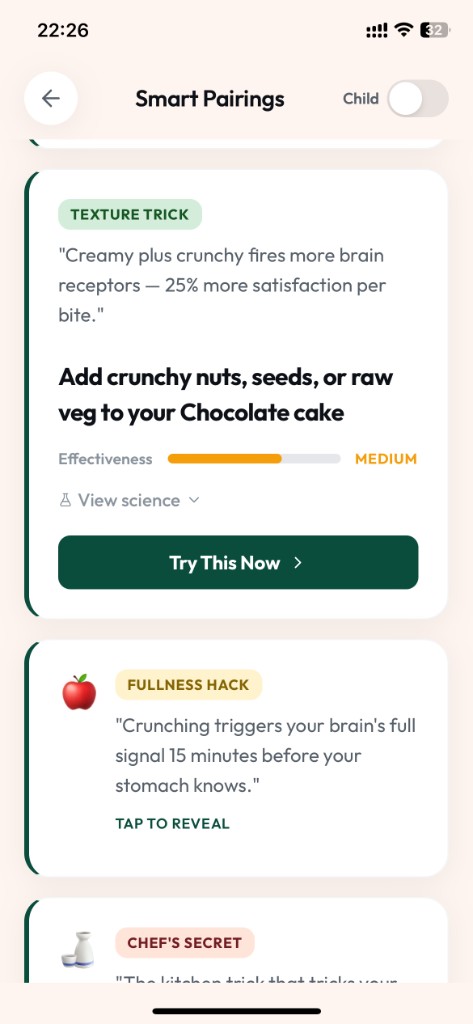 CraveShift Smart Pairings screen 4