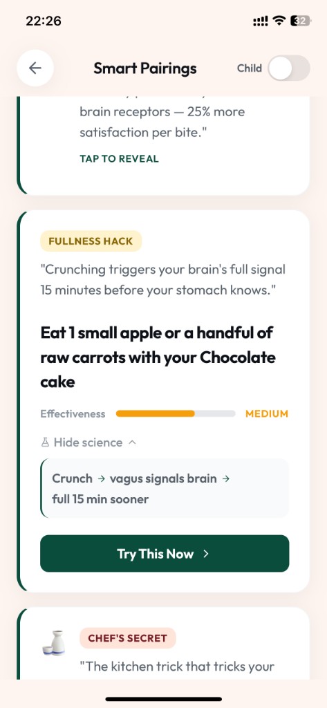 CraveShift Smart Pairings screen 5